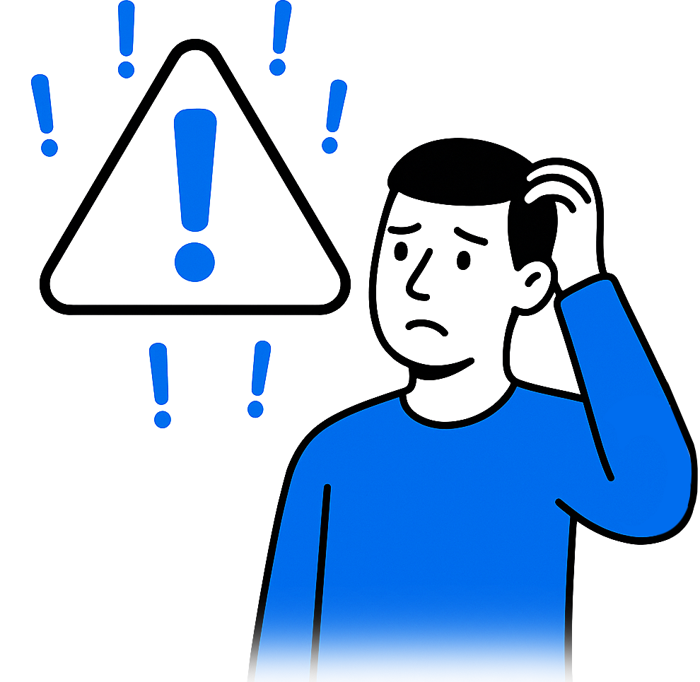 Illustration of a puzzled man with warning icon